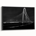 Black and white framed canvas of Dallas skyline in a vintage poster style, ideal for bedroom wall art.
