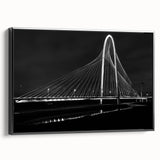 Black and white framed canvas of Dallas skyline in a vintage poster style, ideal for bedroom wall art.