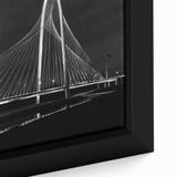 Extra large framed canvas of Dallas skyline in black with colorful, textured accents, ideal for living room decor.