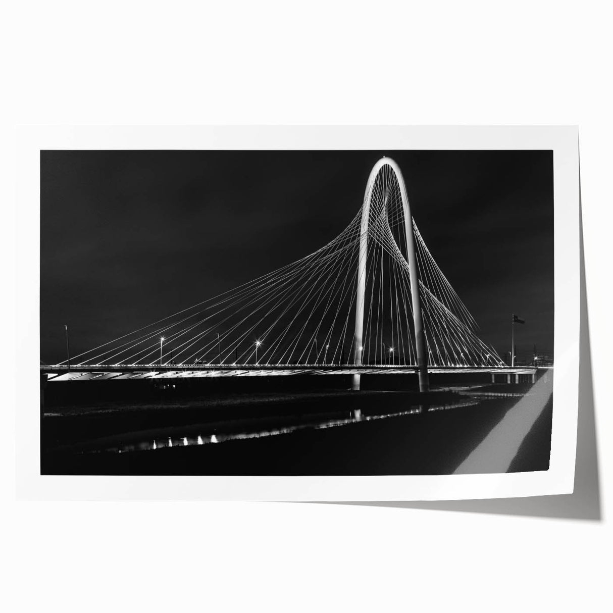 Rolled print of Dallas skyline with muted blue and gray tones, ideal for dining room wall art.