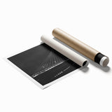 Extra large rolled print of Dallas skyline with muted blue and green tones, ideal for classy bathroom wall art.