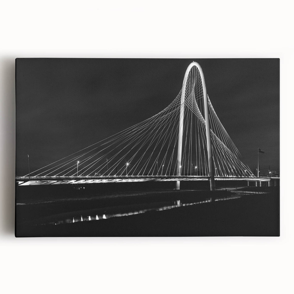 Black and white large art print of the Dallas skyline on stretched canvas, ideal for kitchen wall art.