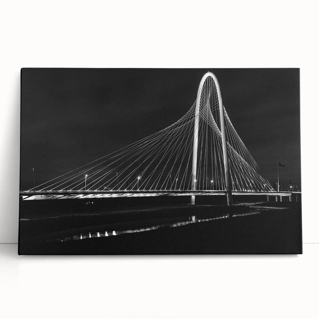 Black and white large art print of the Dallas skyline on stretched canvas, ideal for kitchen wall art or bedroom ambiance.