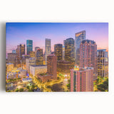 Black and white large art print of Houston skyline on stretched canvas, ideal for kitchen wall art.