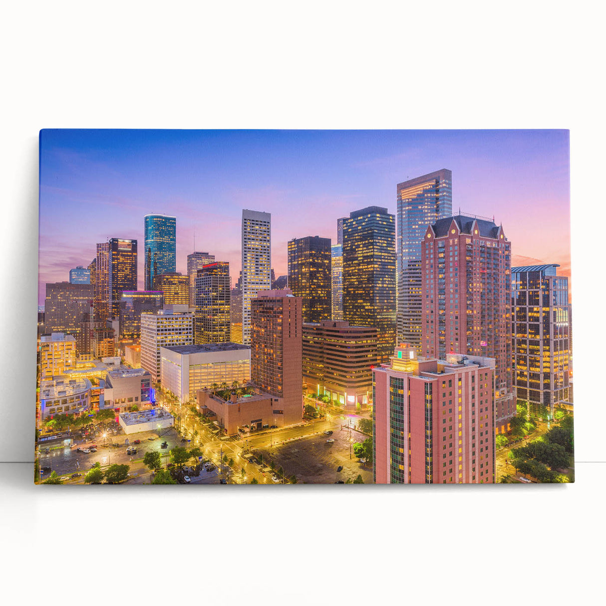 Black and white stretched canvas of Houston skyline, ideal for kitchen wall art or bedroom ambiance.