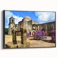 Black and white framed canvas of San Antonio landscape, ideal for bedroom wall art, featuring vintage poster style.