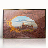 Large art print of Arches National Park in muted earth tones on a framed acrylic, ideal for modern art wall decor.