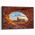 Black and white wall art featuring Arches National Park on framed canvas, ideal for bedroom decor.