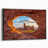 Black and white wall art featuring Arches National Park on framed canvas, ideal for bedroom decor.