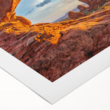 Art deco poster of Arches National Park in earth tones on rolled canvas, suitable for dining room decor.