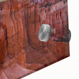 Mid-century modernist Bryce Canyon landscape on acrylic glass, featuring earth tones, ideal for dining room art.