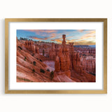 Extra large wall art featuring abstract Bryce Canyon scenery in textured gold frame, ideal for living room decor.