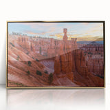 Framed acrylic print of Bryce Canyon in muted earth tones, ideal for modern art wall decor.