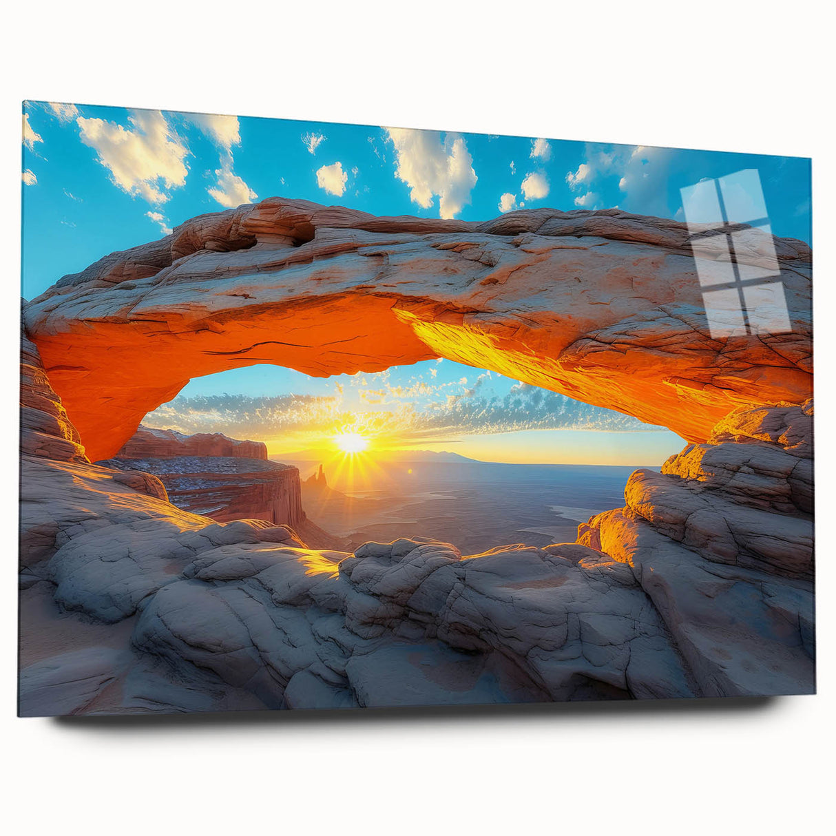 Acrylic print of a large abstract depiction of Canyonlands, Utah, in earthy tones, suitable for bedroom or dining room decor.