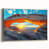 Framed canvas featuring a landscape art painting of Canyonlands, USA, in muted earth tones, ideal for bedroom wall decor.