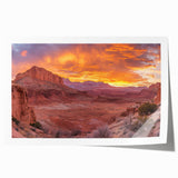 Rolled print of Capitol Reef, Utah, featuring vivid red rock formations and sparse greenery, ideal for art wall dining room.