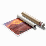 A rolled print of Capitol Reef in Utah featuring subdued earth tones and realistic floral elements.
