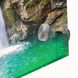 Mid-century modernist acrylic glass print of an abstract Vermont landscape in earthy tones, suitable as dining room art.