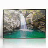 Mid-century modernist art depicting Vermont scenery in muted autumn colors on a framed acrylic print.