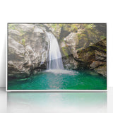 Art deco poster of Vermont landscape in muted green and brown tones, framed acrylic, ideal for nursery wall art.