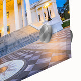 Large abstract wall art of Virginia landscape in mid-century modernist style on acrylic glass.