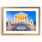 Extra large abstract art print of Virginia scenery in muted earth tones on a textured canvas, framed in gold.