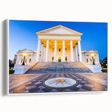 Vintage poster art of Virginia scenery in colorful hues on extra large framed canvas, ideal for living room decor.