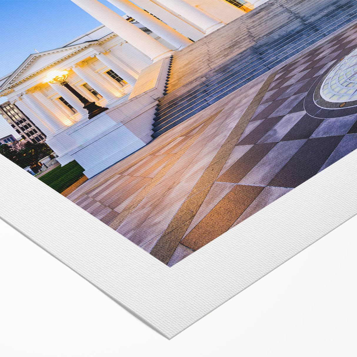 Art deco poster of Virginia scenery in muted earth tones on rolled canvas, suitable for dining room wall art.