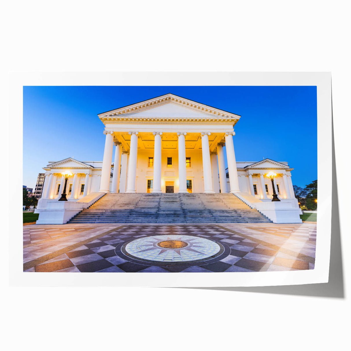 Rolled print of a Virginia landscape featuring soft floral elements in muted colors, ideal for dining room wall art.