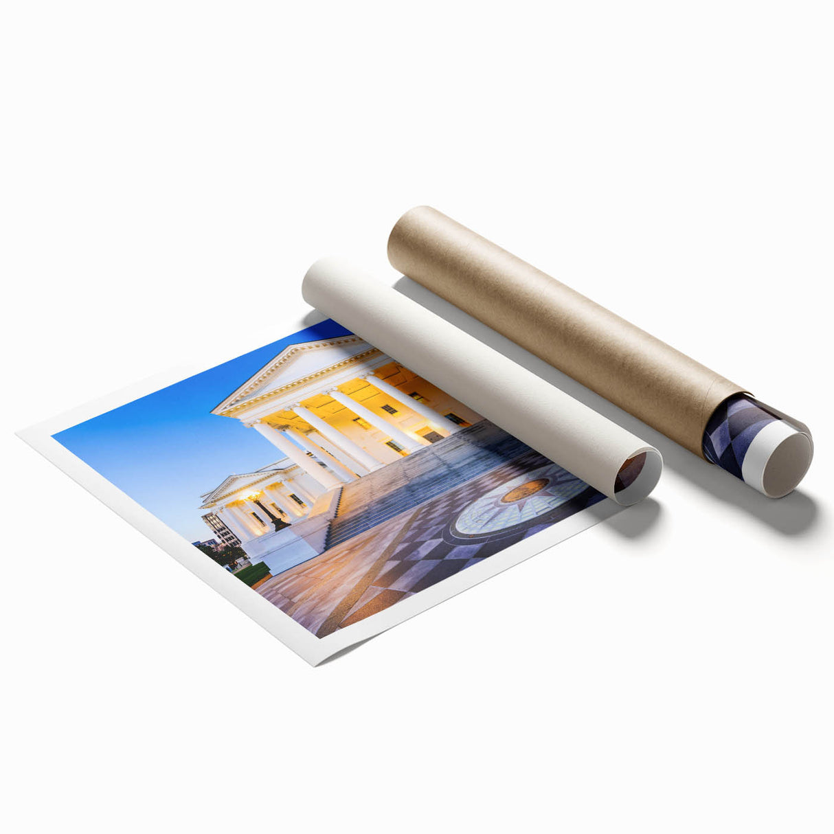 Extra large rolled print of Virginia scenery with lush florals in soft pastels.