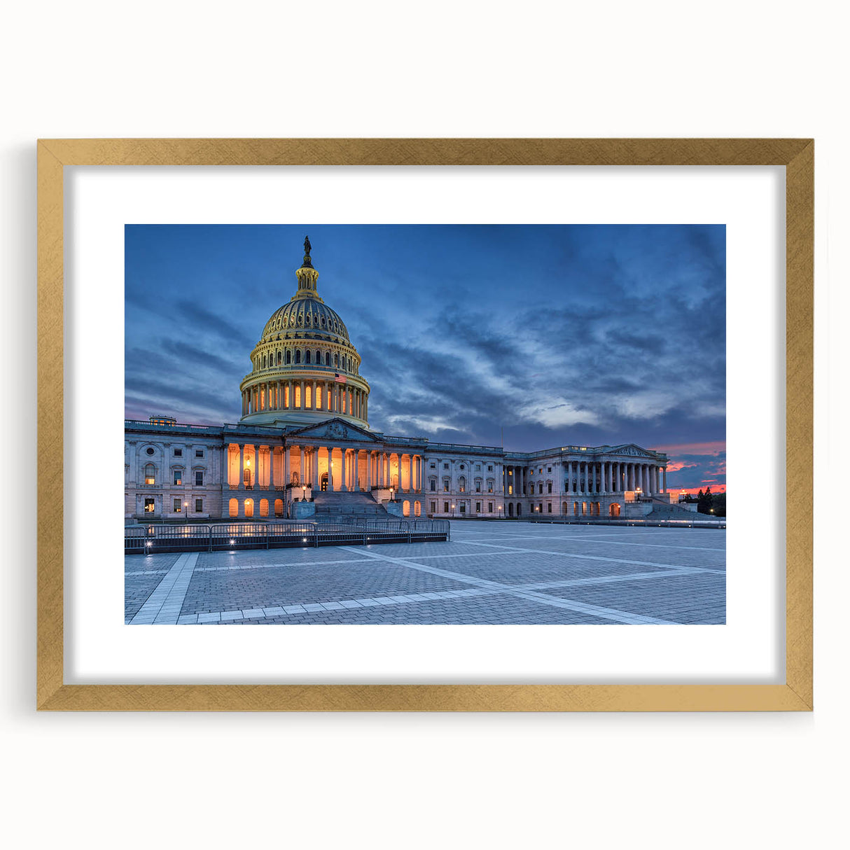 Extra large wall art featuring a textured abstract print of the Washington DC monument in muted gold tones.
