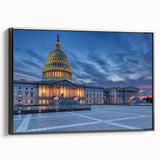 Black and white wall art of Washington DC monument landscape on framed canvas, suitable for bedroom decor.