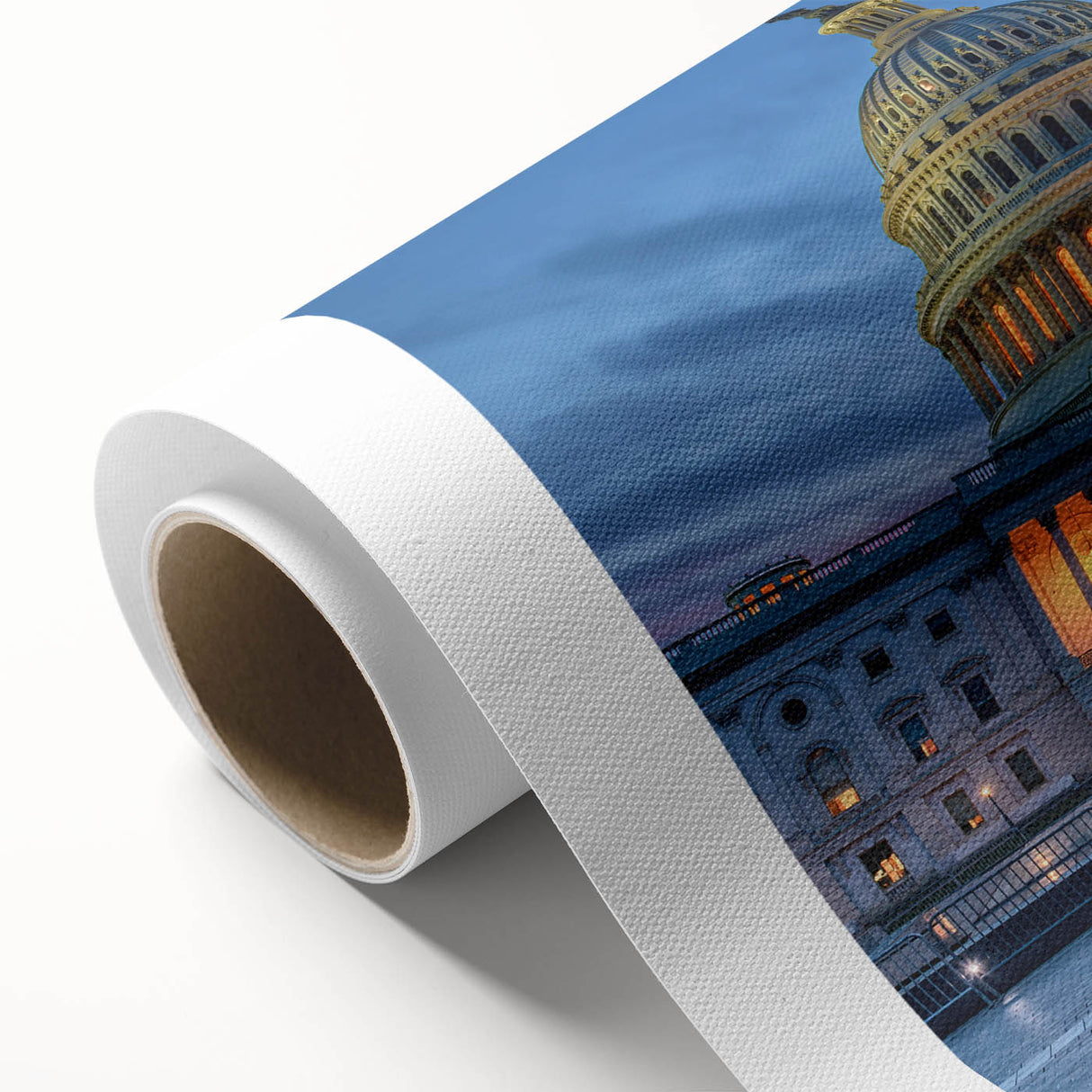 Art deco poster of Washington DC monuments in muted beige tones on rolled canvas, ideal for nursery wall art.