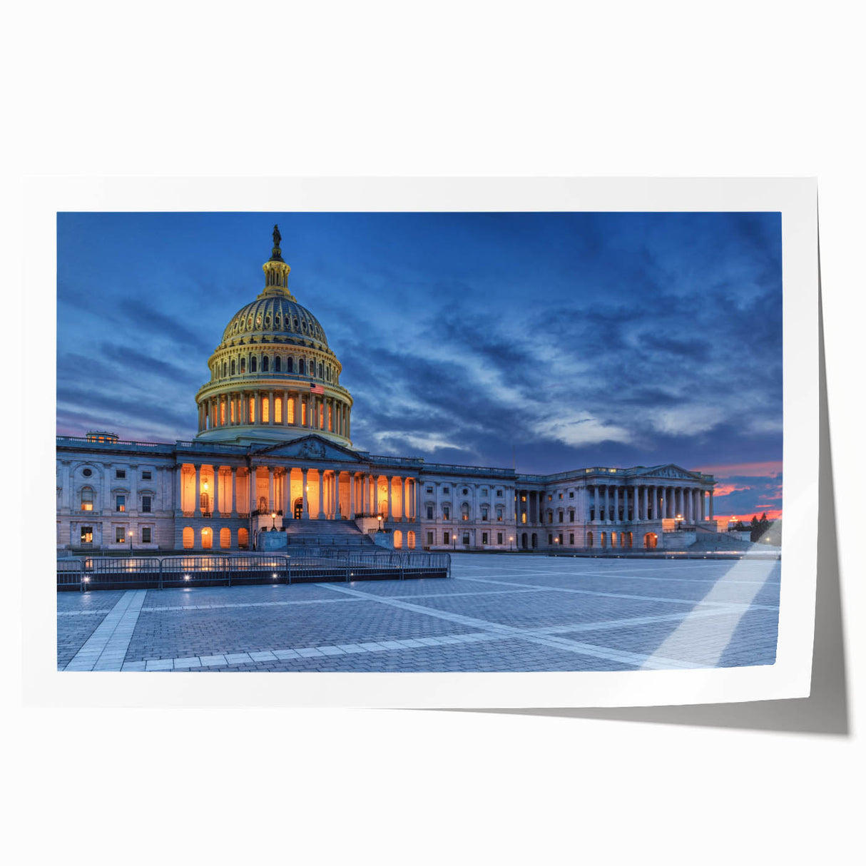 Rolled print of Washington DC monument scenery in muted gray tones, suitable for art wall dining room.