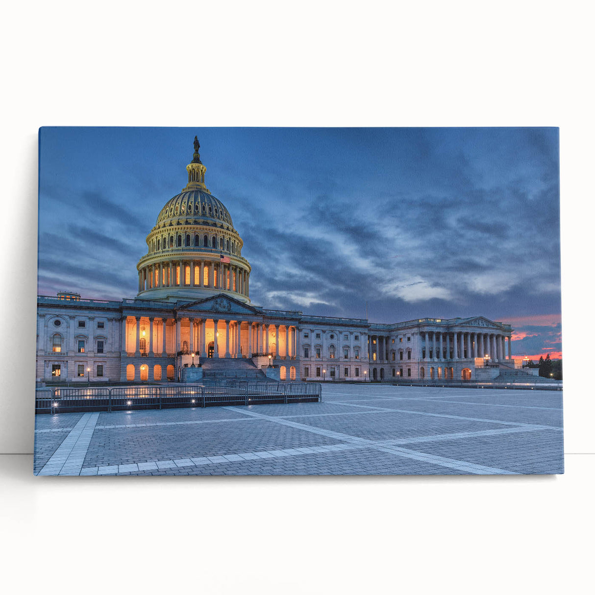 Black and white photo of the Washington DC monument on stretched canvas, ideal for kitchen wall art.