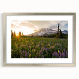 Textured art of Mount Rainier in muted earth tones on a framed canvas, suitable for bedroom decor.