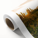 Art deco poster of Mount Rainier in pastel colors on rolled canvas, ideal for nursery wall art.