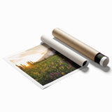 Rolled print of Mount Rainier with muted earth tones, ideal for classy bathroom wall art.