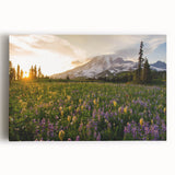 Black and white photo of Mount Rainier on stretched canvas, ideal for kitchen wall art.
