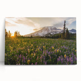 Black and white stretched canvas of Mount Rainier, ideal for kitchen wall art or bedroom ambiance.