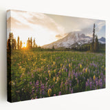 Large canvas print of Mount Rainier with a clear blue sky, ideal for kitchen wall art.