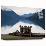 Large abstract wall art of Olympic scenery in vibrant green and blue tones on acrylic glass.