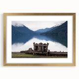 Extra large abstract art print of Olympic, Washington landscape in gold frame, featuring textured earth tones.