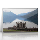 Acrylic print of Olympic National Park with muted green and blue tones in an art deco style.