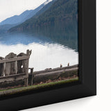 Framed canvas depicting a textured, colorful abstract design of the Olympic scenery in muted earth tones.