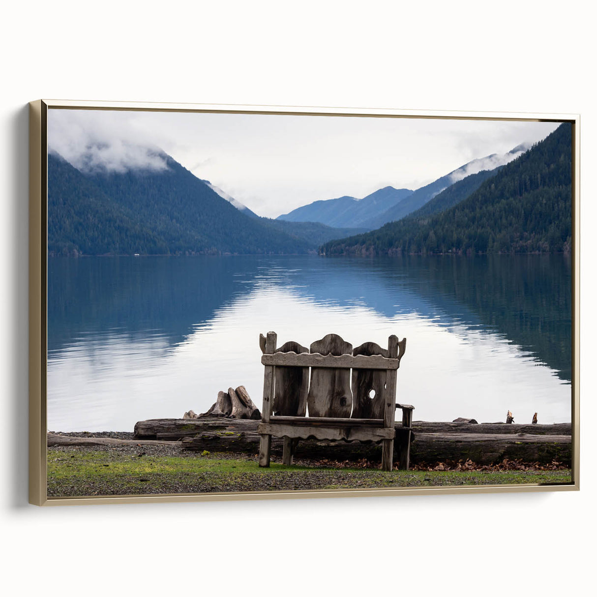 Framed canvas depicting Olympic National Park in muted earth tones, ideal for bedroom wall art.