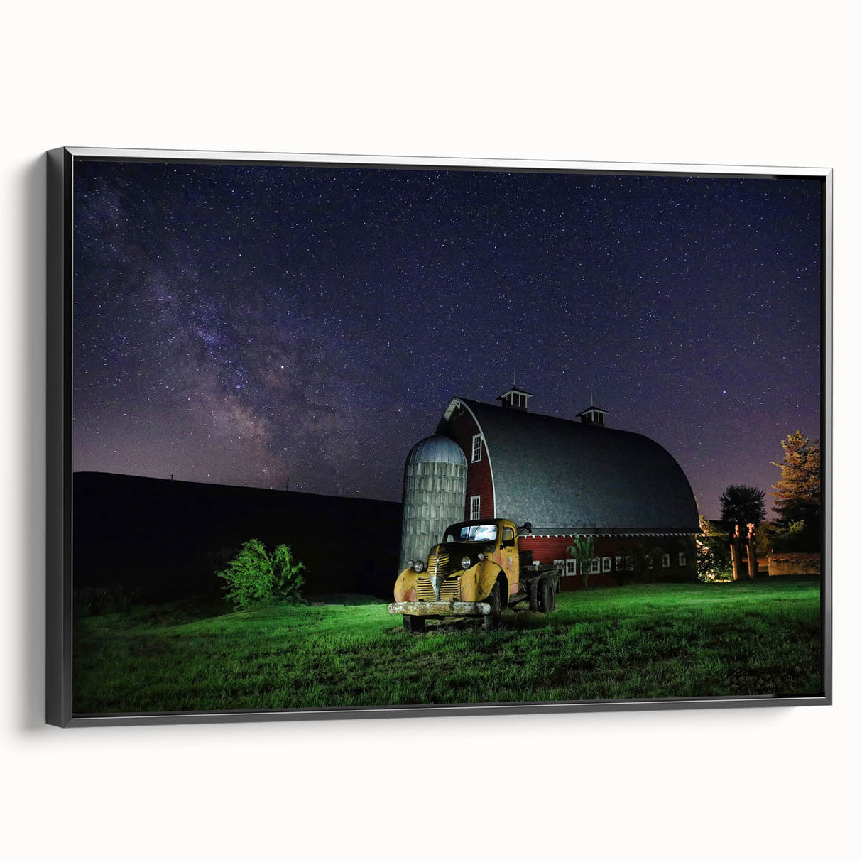 Black and white framed canvas of the Palouse landscape, ideal for bedroom wall decor.
