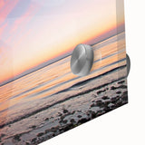 Large abstract wall art of Seattle skyline in muted gray and blue tones on acrylic glass, ideal for dining room art.