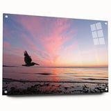 Acrylic print of Seattle skyline in muted blue tones, ideal for dining room or bedroom decor.