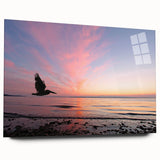 Large abstract wall art of Seattle skyline in muted blue tones on acrylic glass, ideal for bedroom or dining room decor.